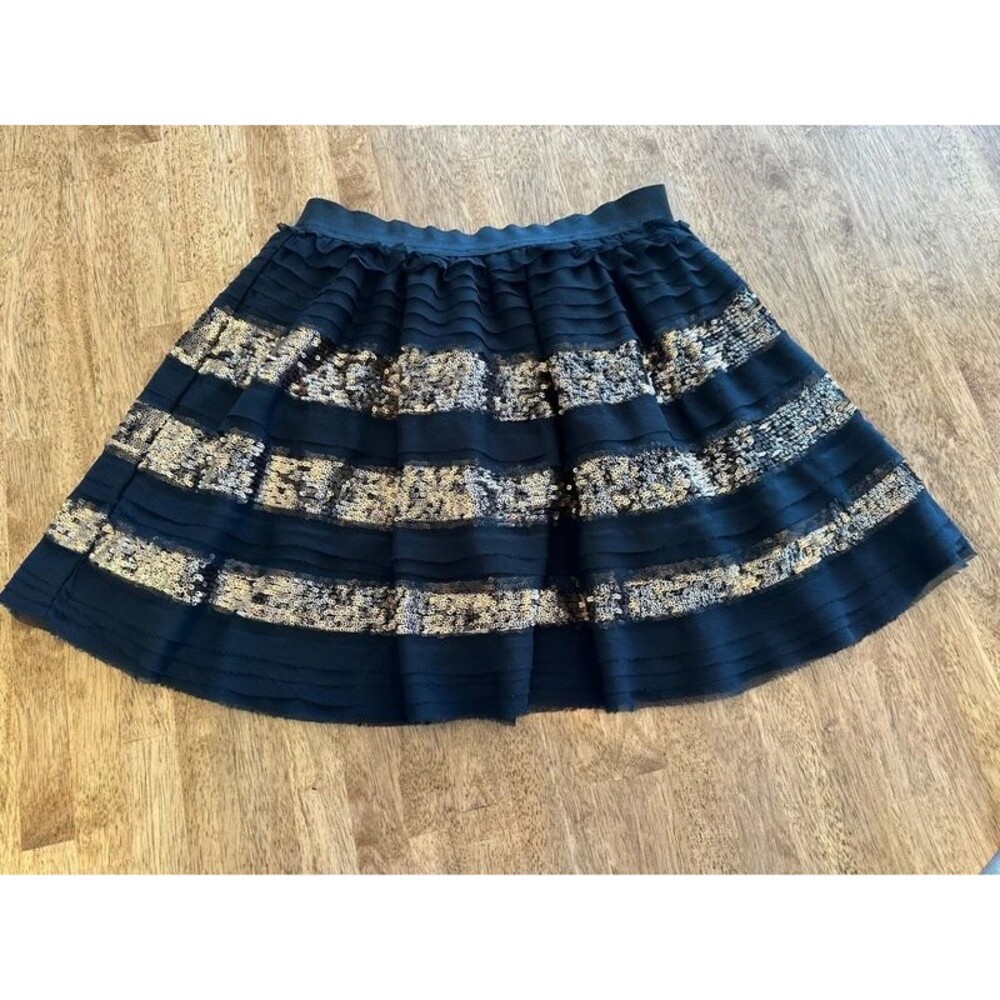 Free People Black Gold Sequin Tiered Ruffle Mini Skirt Small Holiday Party
